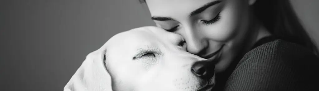 Woman snuggling with puppy