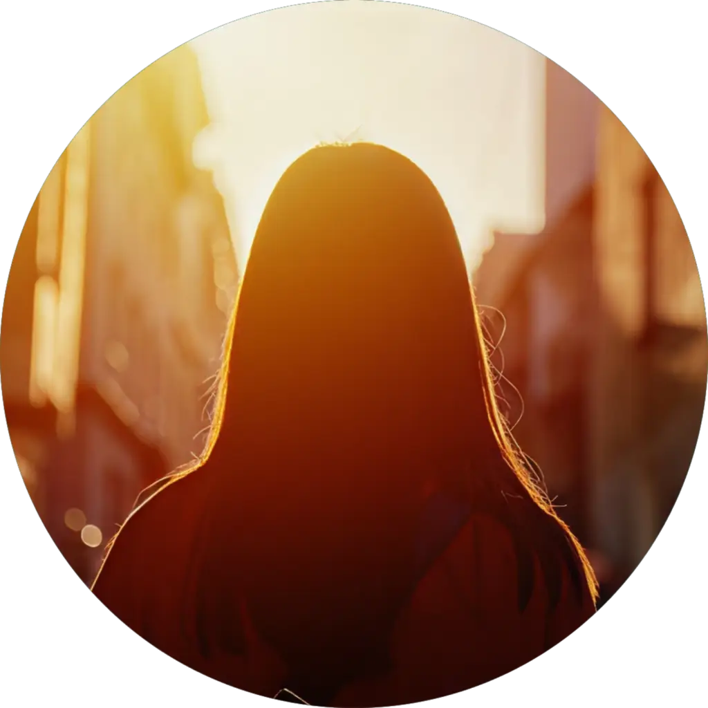 Person facing sunlight representing self-discovery, personal growth, and mindful reflection.