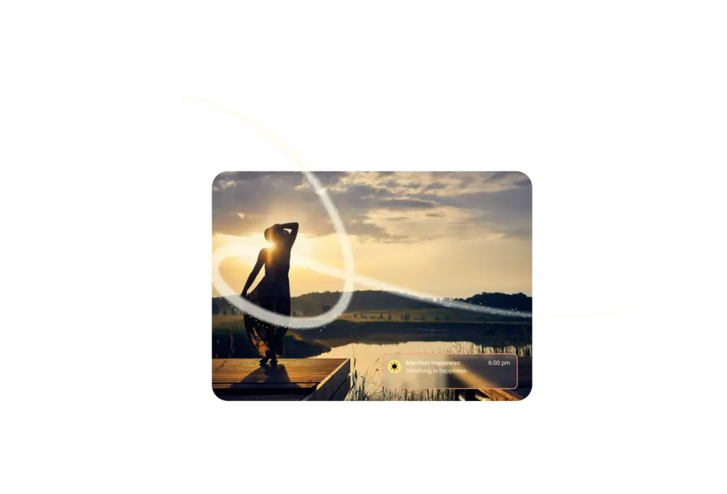 Person standing by a lake with a Sparkle Revolution prompt, representing daily reflection and app growth.
